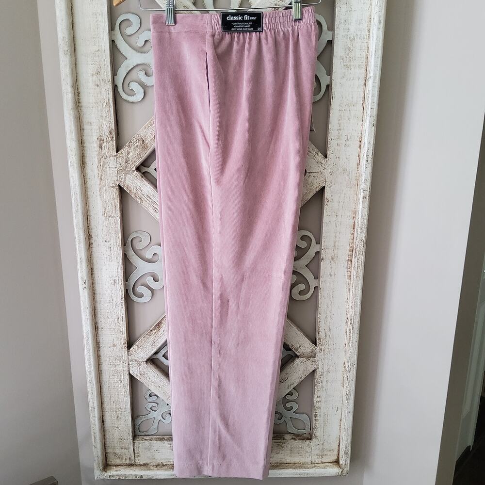 Alfred Dunner Cottagecore Rose Pink Telluride Pleated Corduroy Pants 14PS